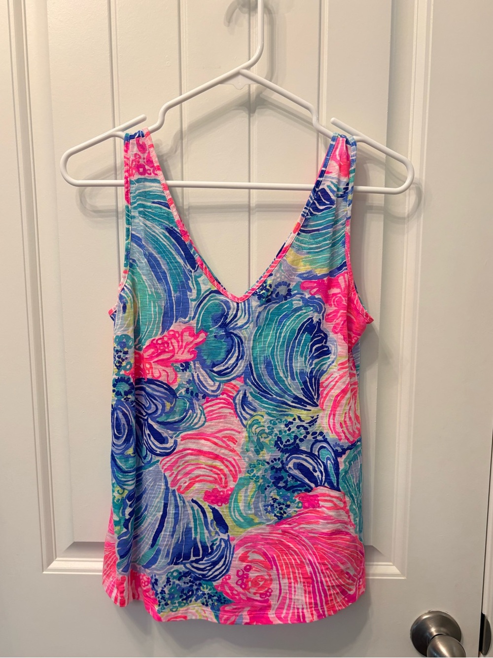 Lilly Pulitzer Floral Shell Print V-Neck Slub Cotton Tank Top